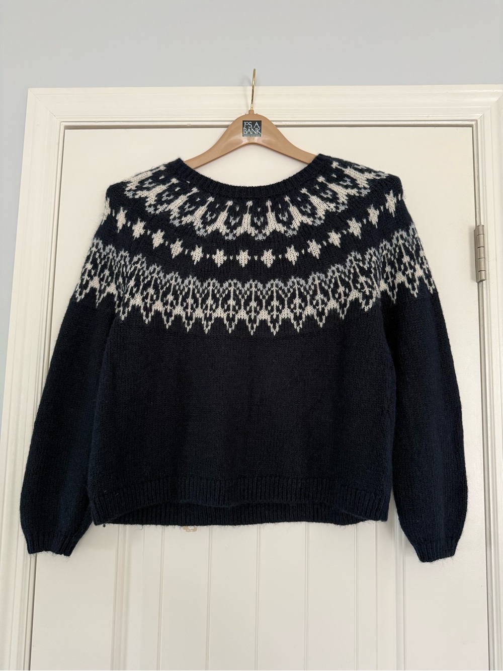 Old Navy Navy and White Nordic Crewneck Sweater